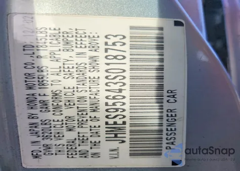 2003 Honda Civic Hybrid z USA, uszkodzony, nr VIN JHMES95643S018753